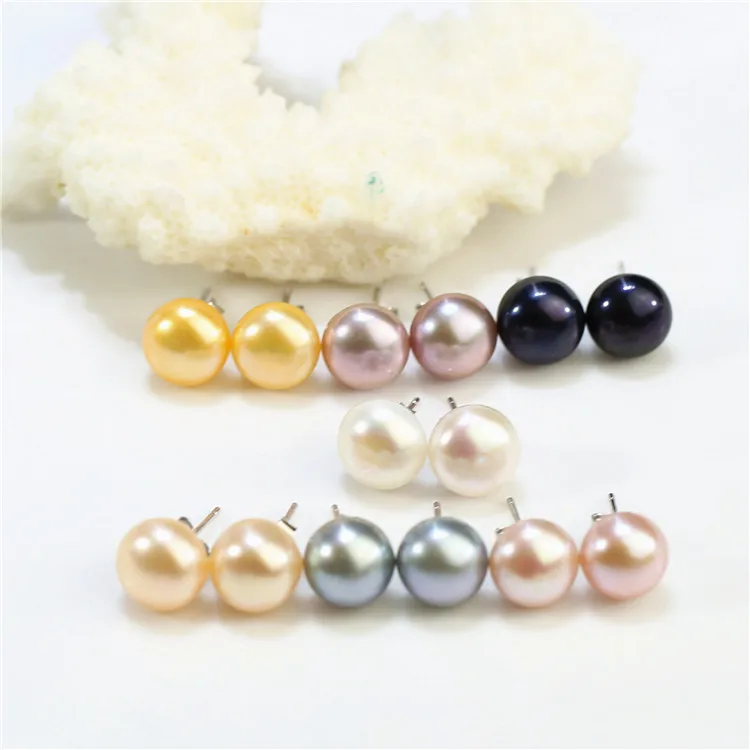 925 sterling silver white black real simple natural genuine cultured fresh water freshwater pearl stud earings earrings