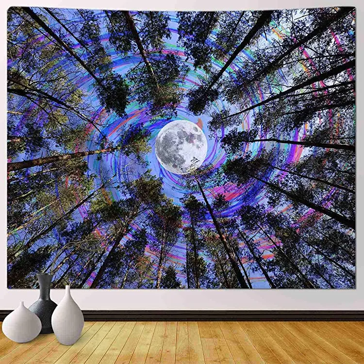 
Psychedelic Forest Tree Colorful Moon Purple Ceiling Tapestry Wall Hanging for Bedroom Living Room  (1600229882722)