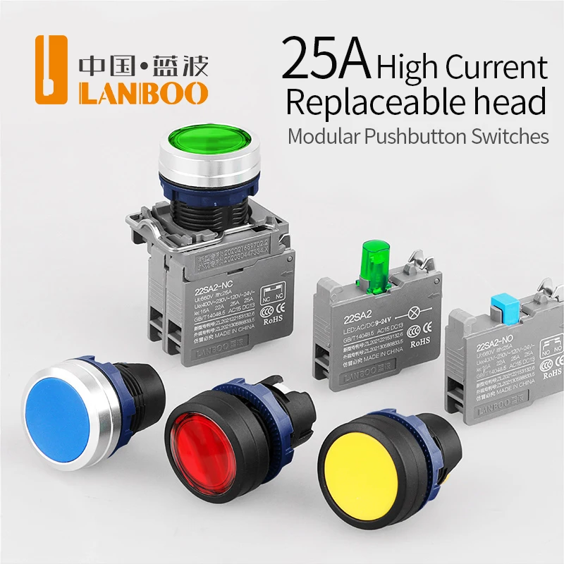 LANBOO 25A High Current Power Supply Power With Lamp Metal Button Switch XB2 LAY37 LA38   Red green LED