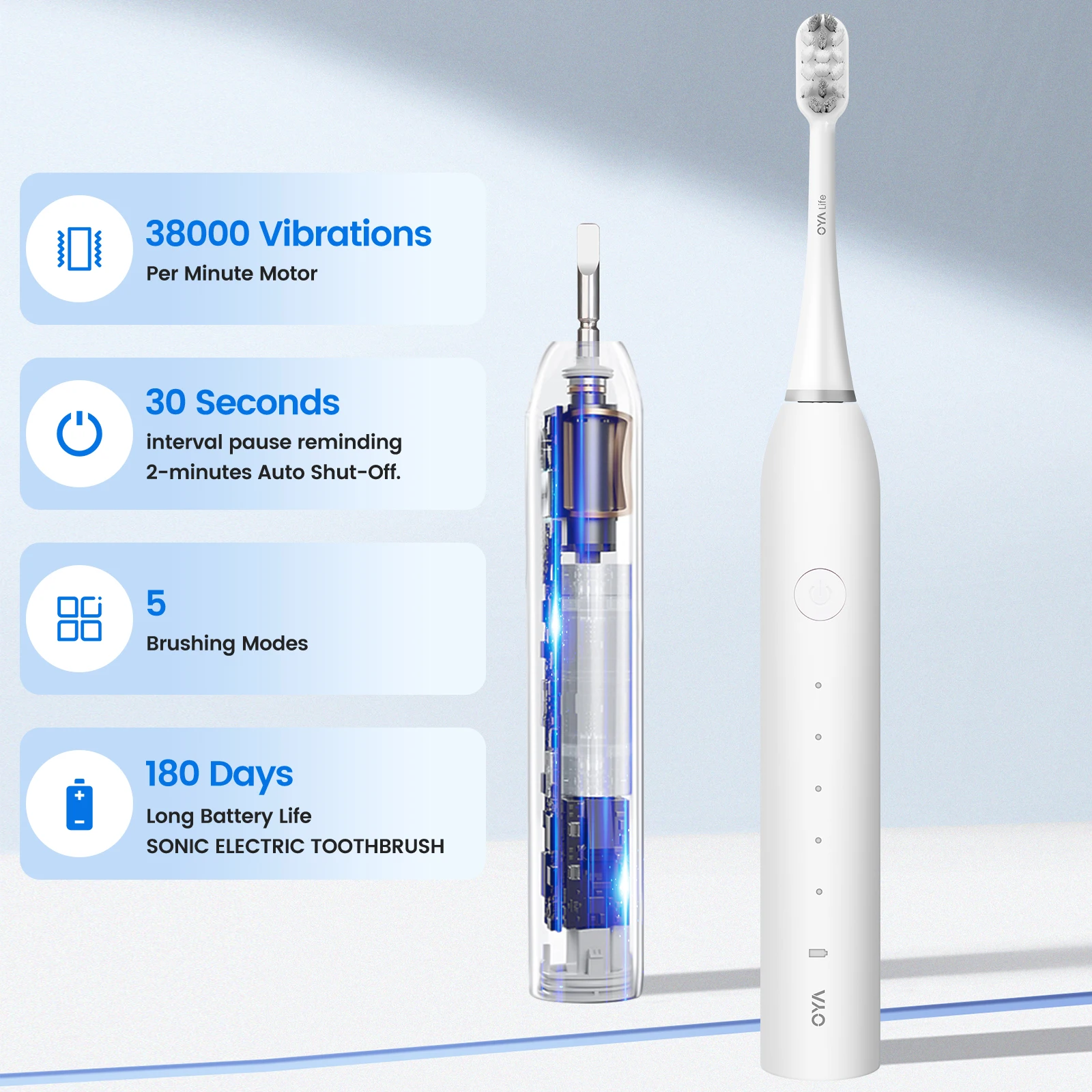 2000 мАч Водонепроницаемая электрическая зубная щетка IPX7 с 5 режимами и 4 насадками производственный