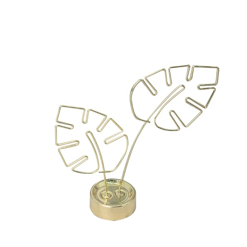 simple gold - plated metal business card holder desktop creative Turtle Cove leaf shape notes clips folders
