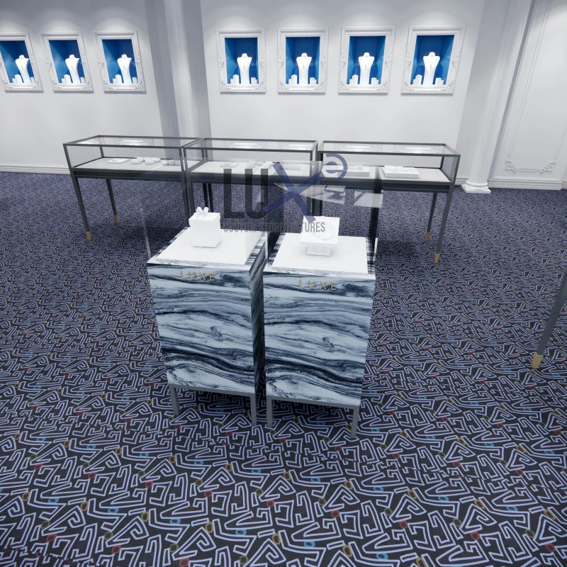 Роскошное дизайнерское украшение для ювелирного магазина напольная стойка ювелирных изделий безопасная стеклянная башня с полным зрением витрина на заказ