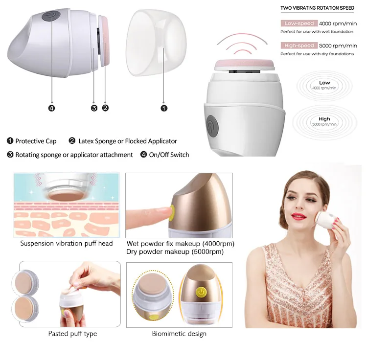 Foundation Applicator Electric Cosmetic Brush Makeup Power Puff Vibrating puff makeup applicator electric puff