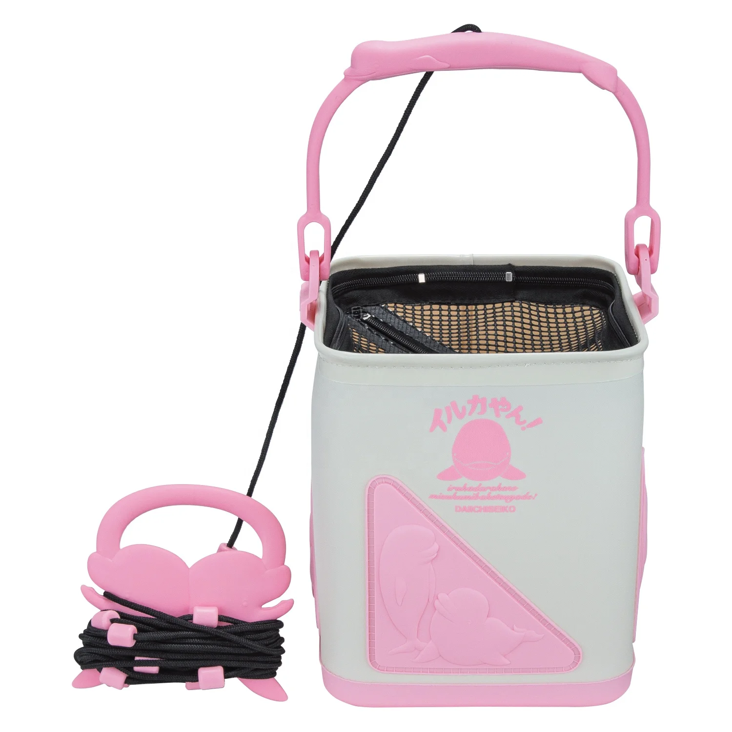 Japan DAIICHISEIKO Pink Dolphin  EVA portable Outdoor fishing Foldable Bucket  rope  overlength