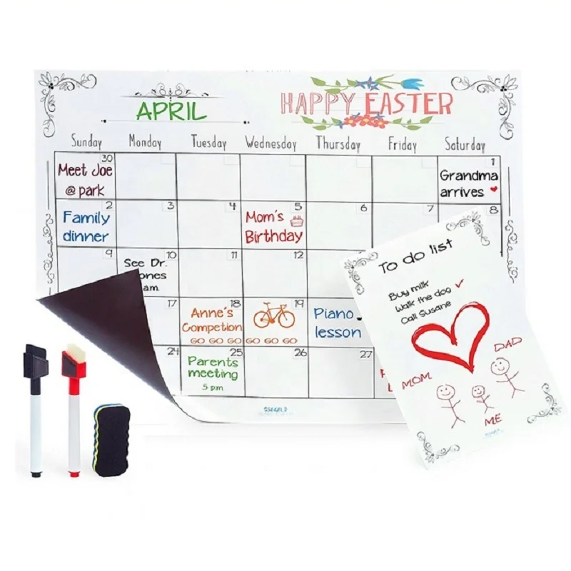 Custom Size Dry Erase Magnetic Calendar Fridge Magnet Board for Refrigerator Erasable Magnetic Weekly Planner Whiteboard