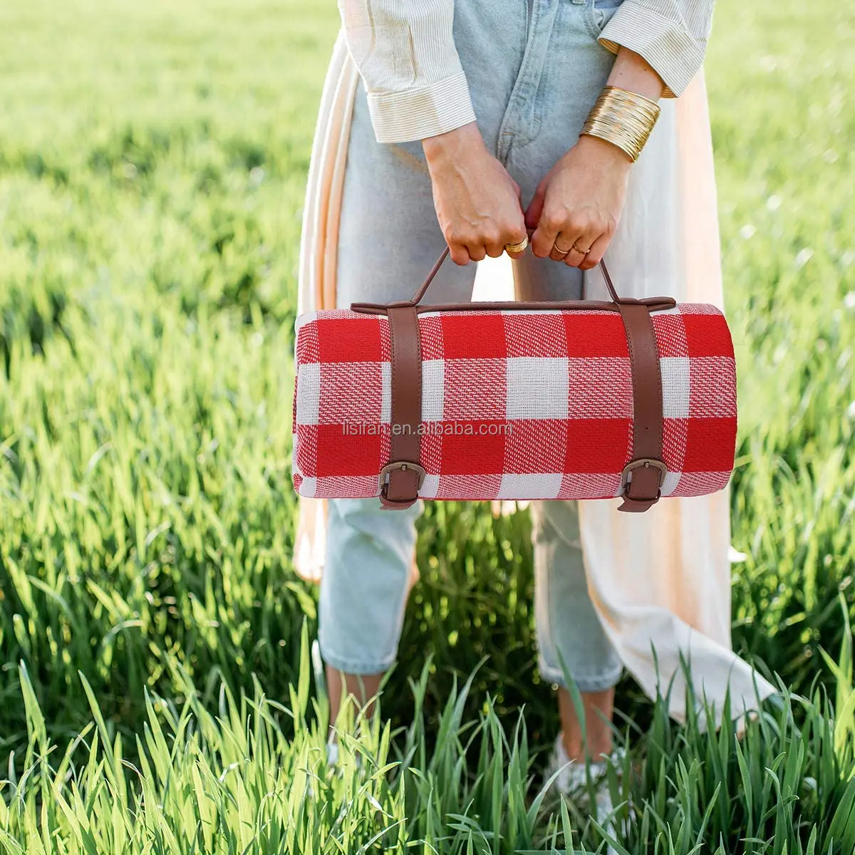 High Quality Packable Waterproof Blanket PortableCamping and Hiking Mat Colorful Checkers OutdoorPicnic Mattress