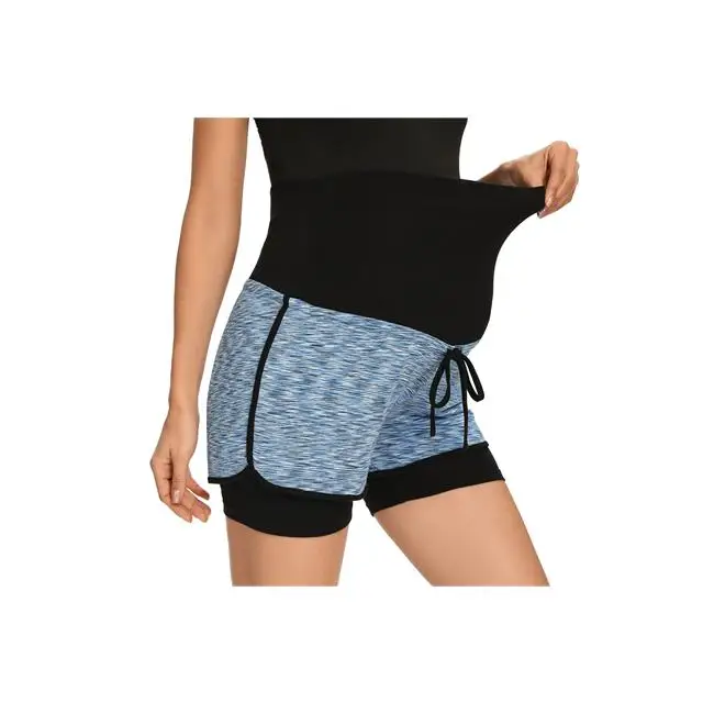Newest Style Maternity Double Layer Workout Pregnant Women Shorts With Pockets