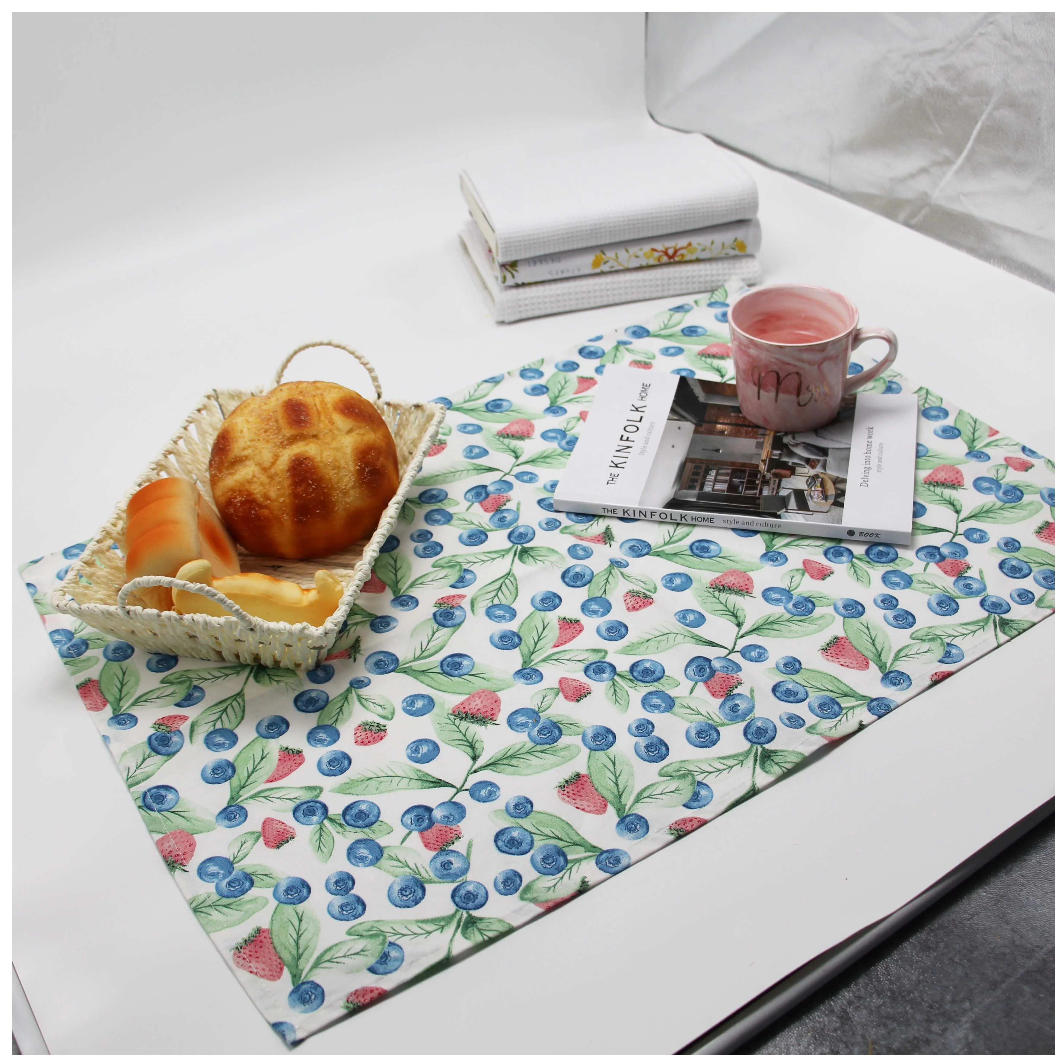 Beauty fruit blueberry printing custom printed linen cotton custom design towel kitchen tea towel