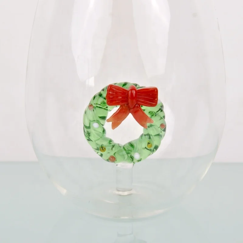 Wholesale Factory Green Wreath Model Water Glass Cup/Oval Drinking Glass Cup/Hand Made Glass Cup for Xmas Season Distributor