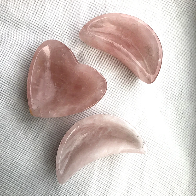 Factory Produce Hand Carved Moon Shaped Natural Pink Rose Quartz Crystal Bowls For Home Decoration