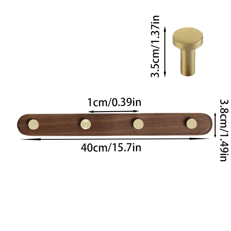 Brass Coat Hook Wooden Row Crochet Coat Rack Bedroom Wall Hanging Black Walnut Clothes Hook