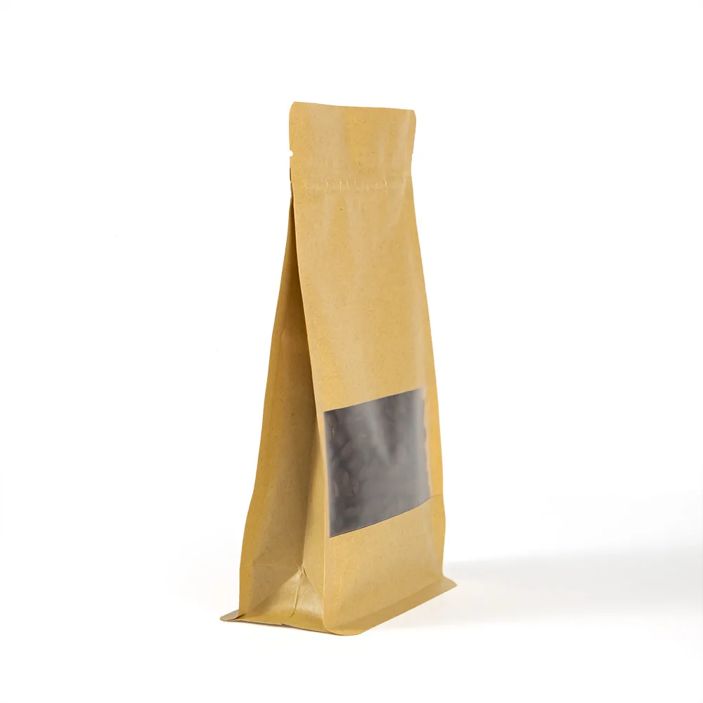 Биоразлагаемая крафт-бумага с индивидуальным принтом, экологически чистый стоячий мешочек с застежкой-молнией и прозрачным окошком, пакет для упаковки еды и риса