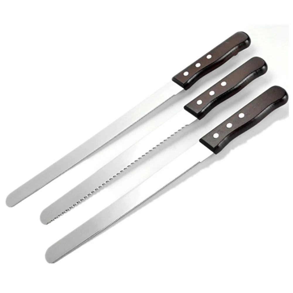 
10 inch 12 inch 14 inch Chef Knife Wood Handle Stainless Steel Coarse Teeth and Fine Teeth Blade Bread Cutter Serrated Knife 