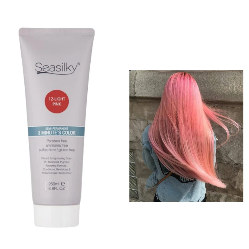 Fashion Light Pink Semi-Permanent Hair Color Conditioning Cream Directly Use On 8-9 Level Hair 260ml