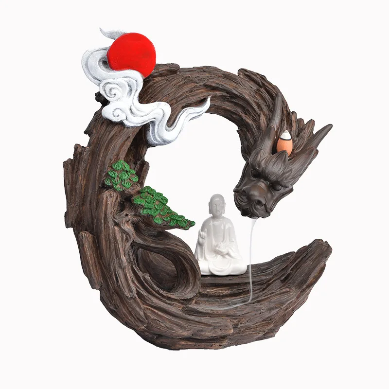 Resin rockery dragon backflow incense burner holder tea fragrance ceremony ornamental waterfall aromatherapy wholesale