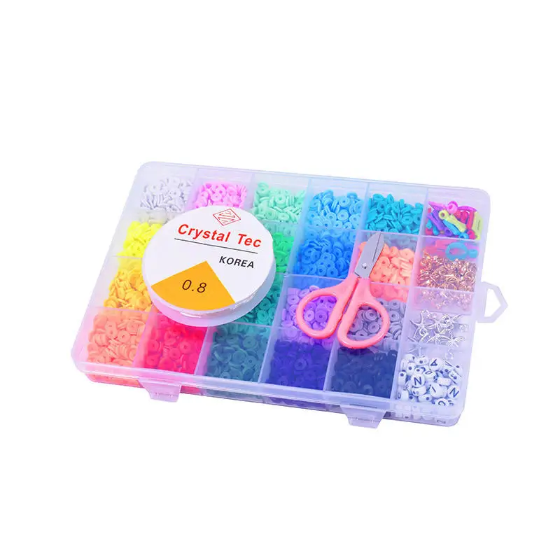 Children Educational Creative Diy Clay Bead Craft Kit Flat Round Shape Colorful Design Polymer Clay Beads for Bracelet Making