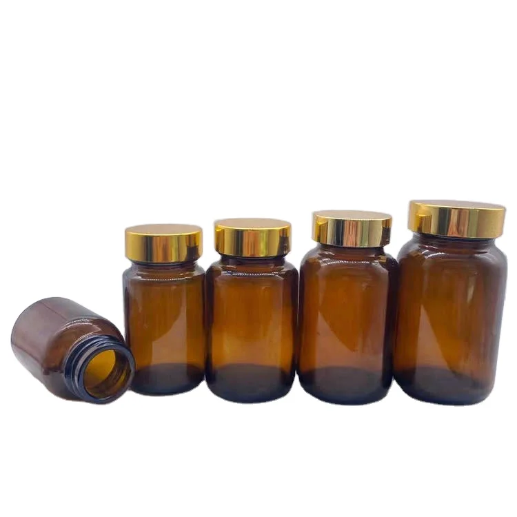 OEM wide mouth amber  capsule glass medicine pill empty bottles packaging