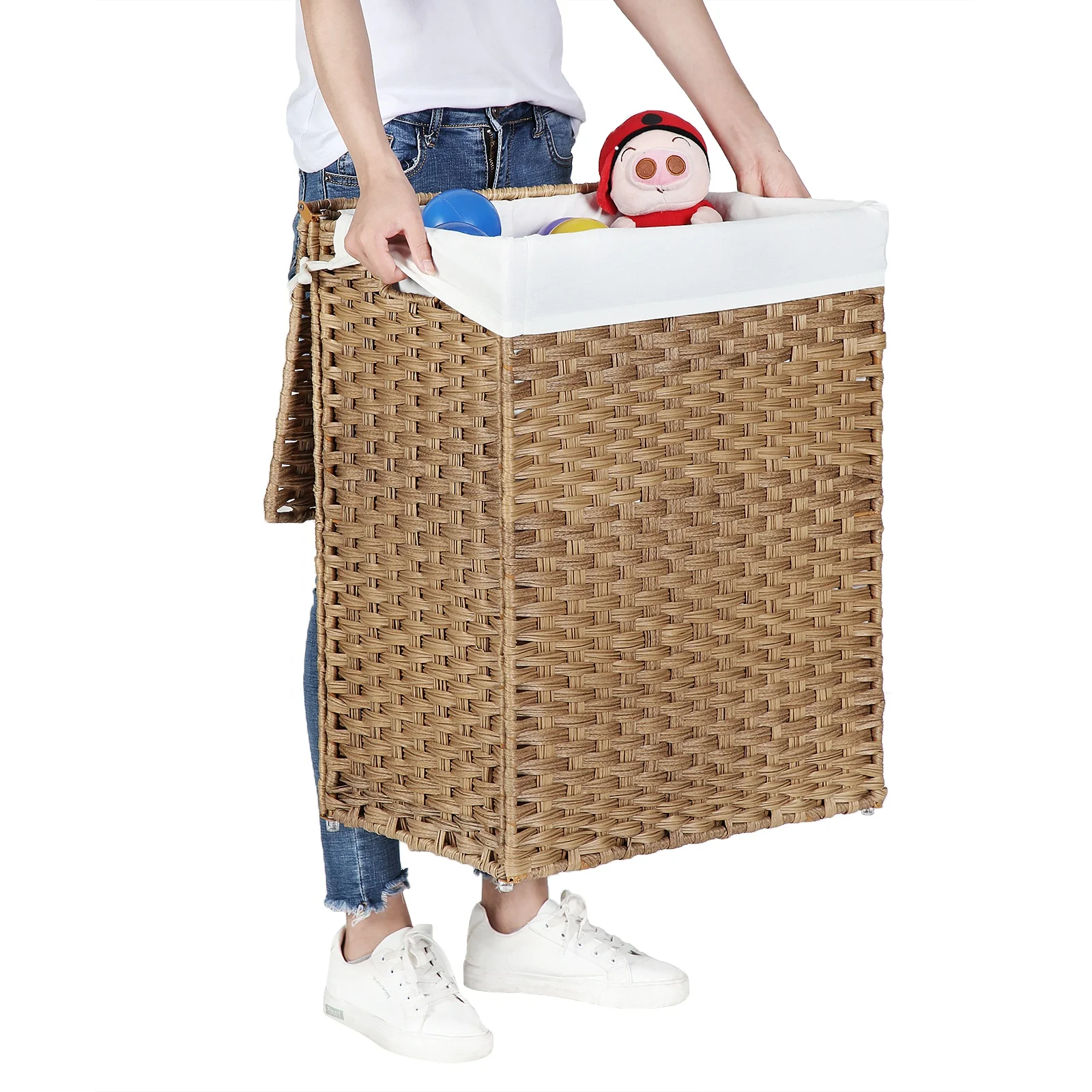 Rattan Storage Boxes Organizer Bags Toys Sundries Gray Woven Storage Baskets Plastic Laundry Hamper With Lid