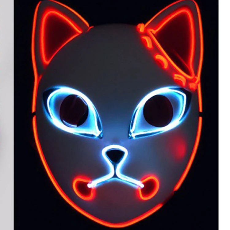 High Quality Themed Demon Halloween Masks Cosplay Anime Demon Slayer light up luminous Led Light Face Mask for Halloween Party