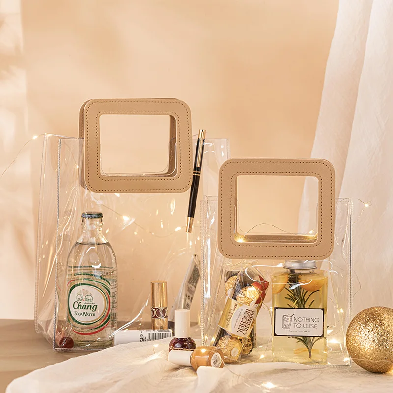 customizable hologram laser transparent PVC plastic tote bags shopping handbags with logo good quality gift bag beach bag