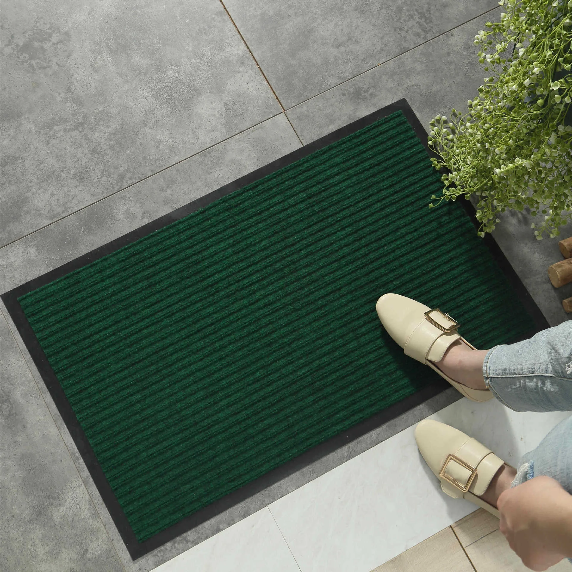 Outdoor Polyester Double Stripe Rib Doormat Anti Slip Door Mat Entrance PVC Floor Mat