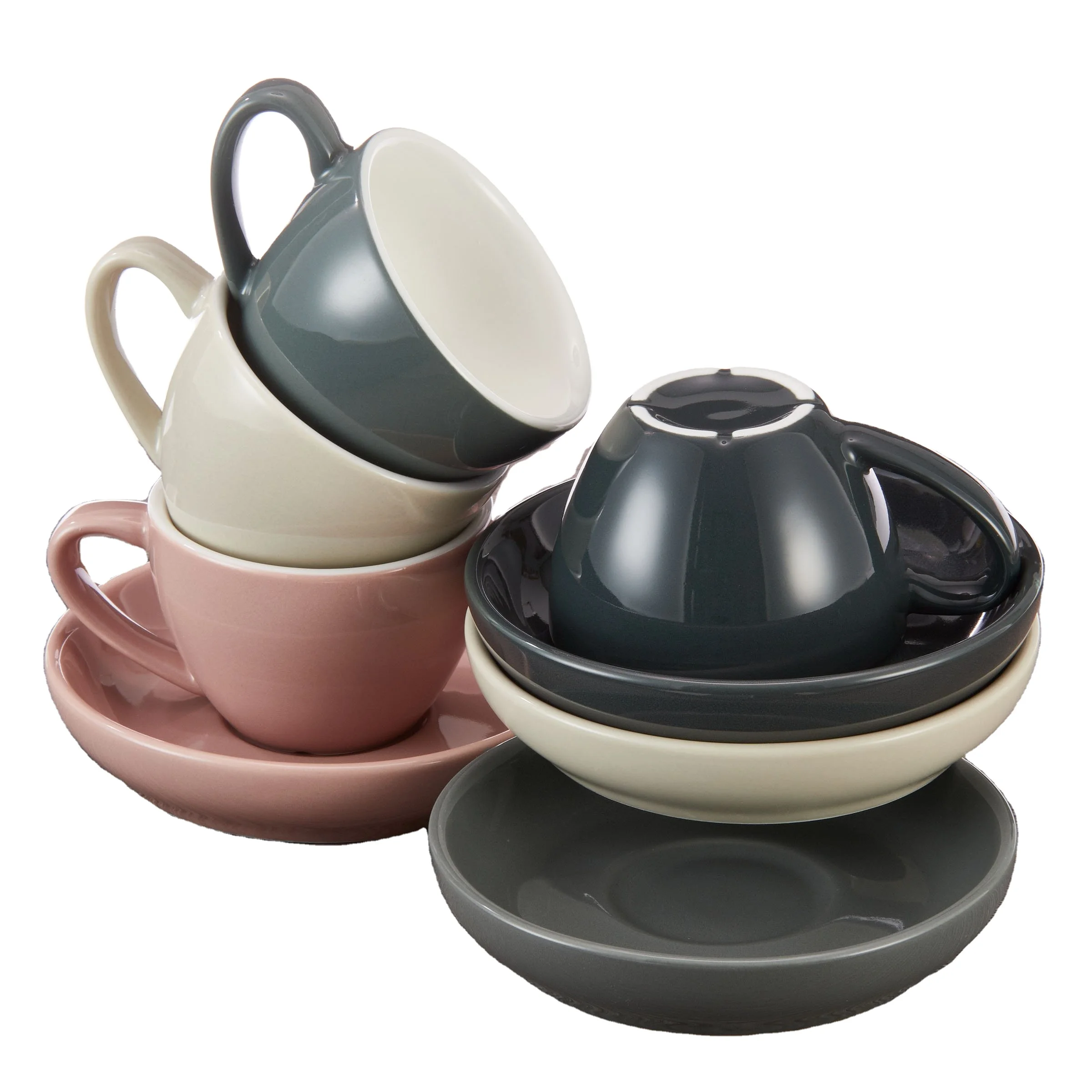Fancy design candy color ceramic wholesale tea cups and saucers set