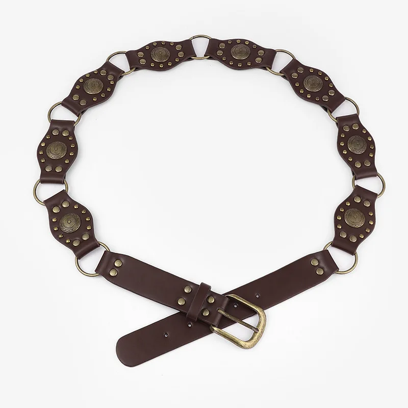 Custom Vintage Studs Concho Hot Girl Belt Western Cool pu leather Chain Belt