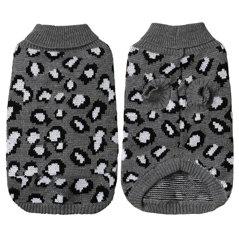 Hot Sell Leopard Pattern Pink Grey Khaki Wool Yarn Dog Jumpers Pet Knitted Sweater for Small Dogs