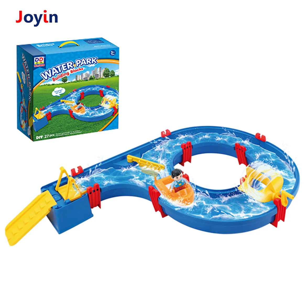 Aqua Water Play set Waterway Toy for Kids Starter Set Water Play Tables for Children with Boat 27 PCS