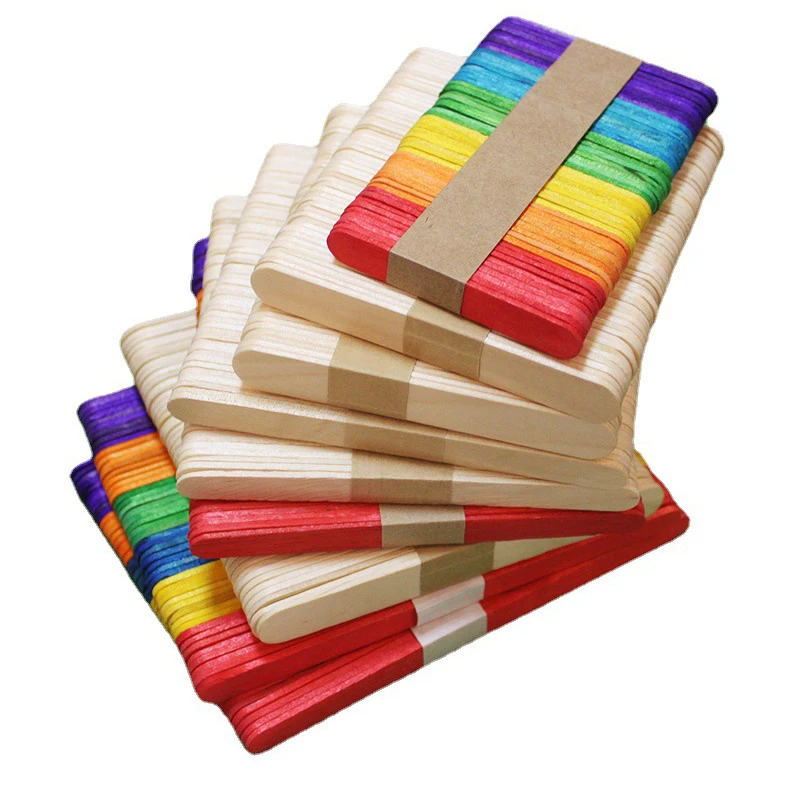 100Pcs/50Pc Environmental Fun Handmade Diy Colored Popsicle Natural Wood Ice Cream Sticks Food Grade Flat Handy Art Crafts Stick