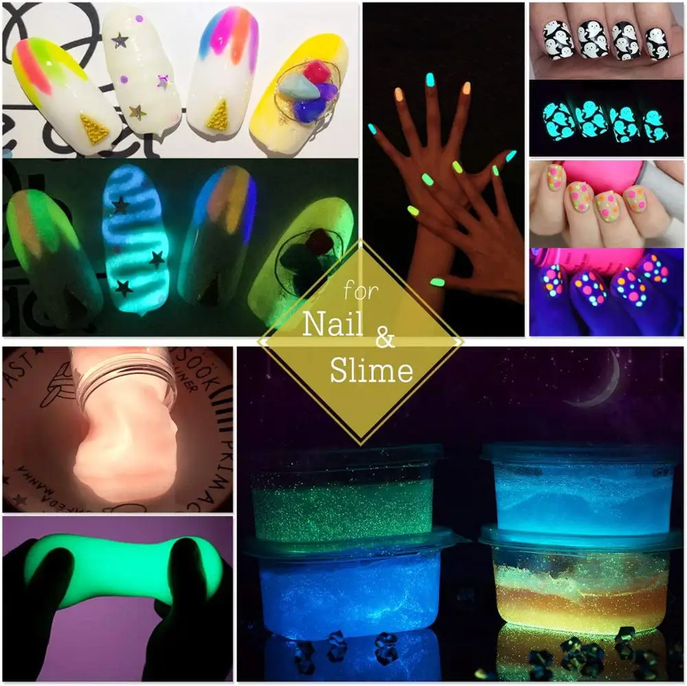 Luminous Pigment Chameleon Neon  Powder Glow In The Dark Nail Glitter Powder for Beauty Makeup