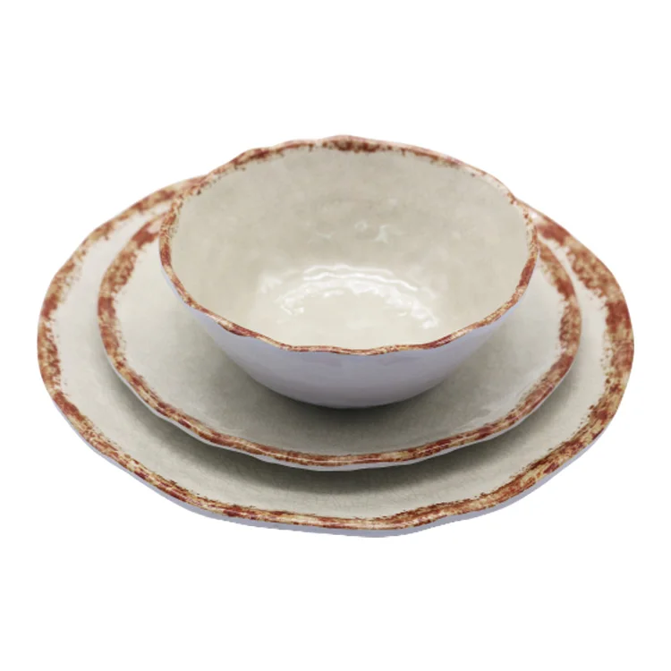 Оптовая продажа, пластиковая меламиновая миска с трещинами, посуда, наборы посуды с керамическим видом, 12 шт.