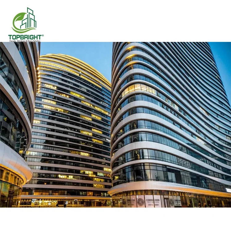 Skyscraper Insulated Glass Aluminum Curtain Wall Facade Tempered Lowe Glazing Curtain Wall