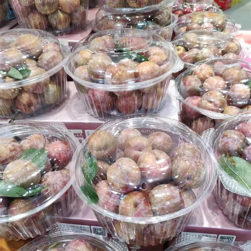 24oz 48oz Disposable Round Fruit Box Transparent Salad Bowl High-grade Plastic Fruit Container With Lid With Hole Non-hole