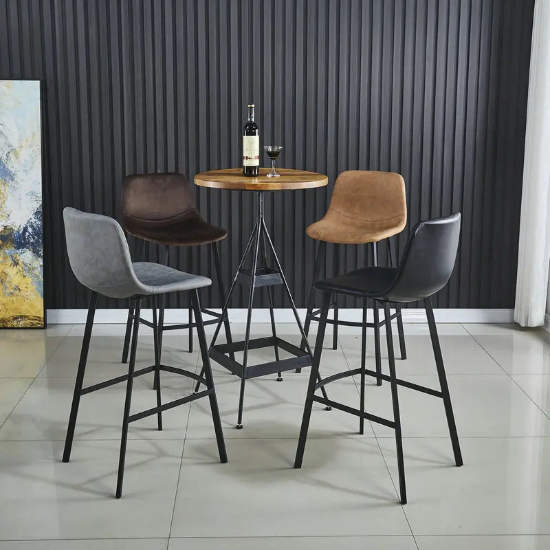 Bar Chair Nordic Furniture Metal Leather Back Luxury Kitchen Modern High Stool Bar Chairs with soft cushion