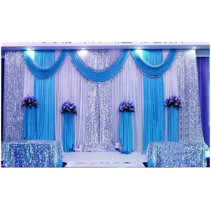 Special Offer 10ftx10ft sequin wedding backdrop curtain with swag backdrop/ wedding decoration romantic Ice silk stage curtains