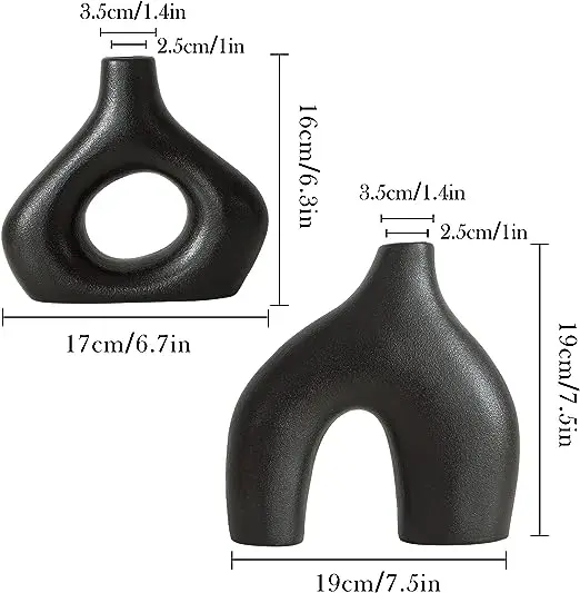 Set of 2 Ceramic Vase for Pampas Round  Neutral Boho Matte White Ceramic Vase Modern Nordic Minimalism Style Donut Vase