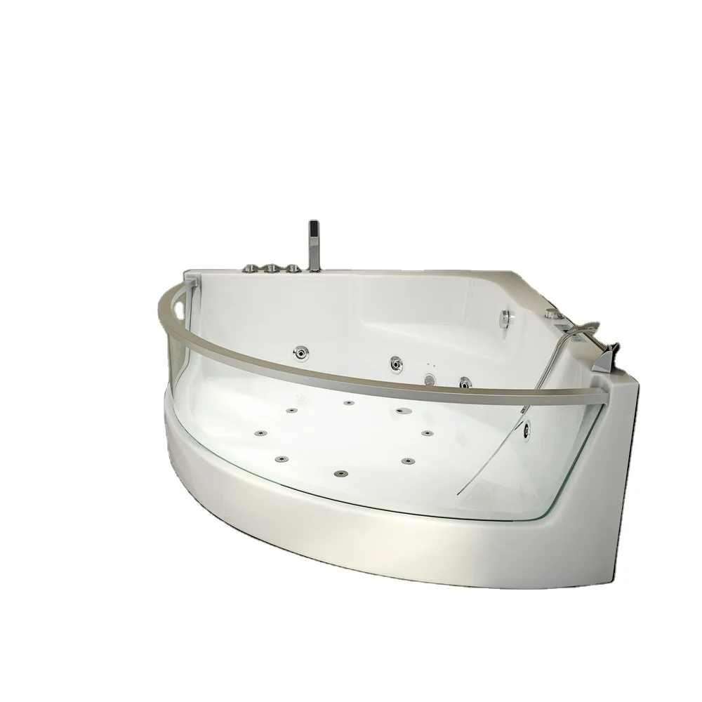 Luxury Design 1.29m White Acrylic Whirlpool Bathtub Free Standing Four Big Jets Big Window Two Pillows Massage Function Included