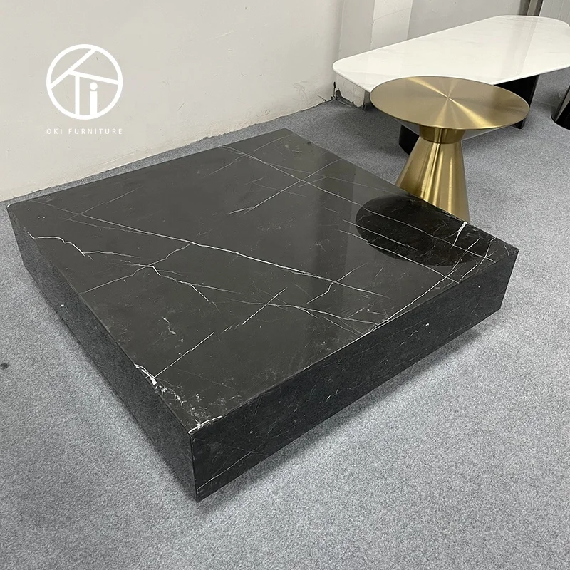 Modern Living Room Furniture Natural Stone Square Coffee Table black Marble Centre Table villa luxury exclusive  coffee table
