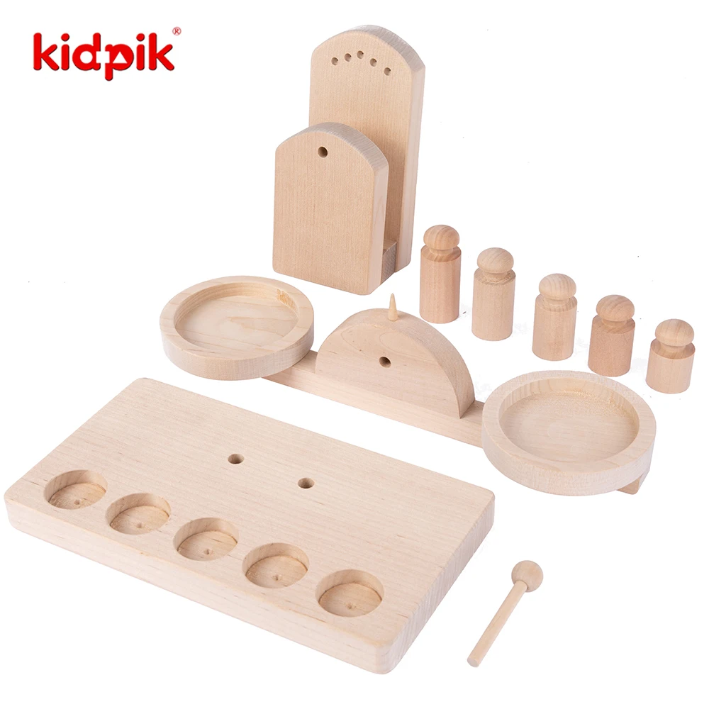 Low Moq Logical Thinking Toy Hand-Made Montessori Wooden Balance Build Block Balance Scale Beam Balance Weighing Scale