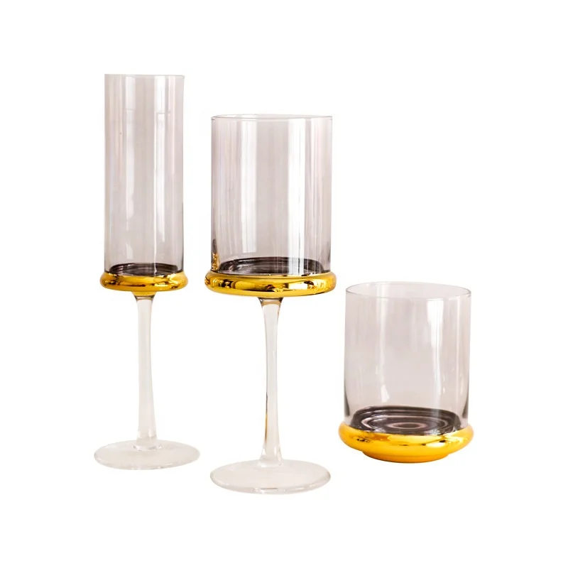 Wholesale Custom Fancy Luxury Crystal Gold Wedding Coupe long stem pink champagne flute glasses