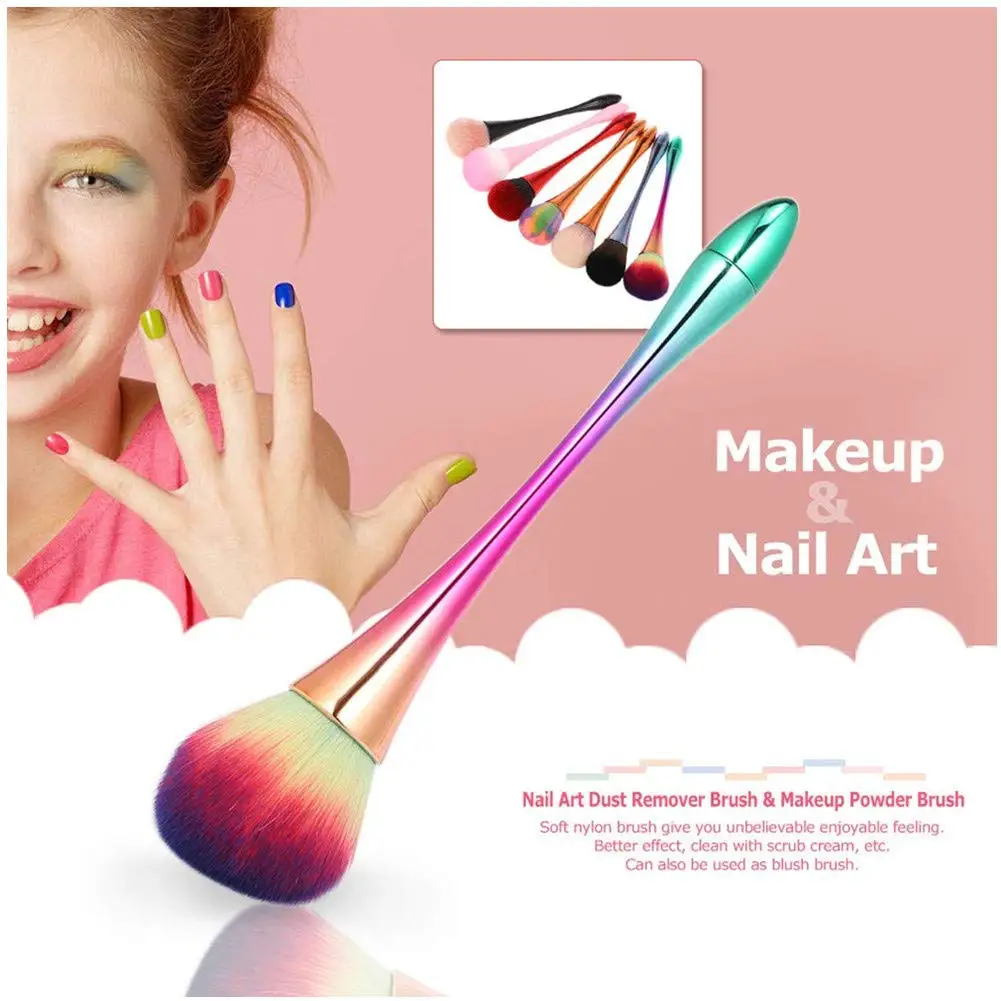 Big size Manicure Colorful Acrylic Crystal Handle Soft Cleaning Dust Nylon Hair Powder Removal Brush
