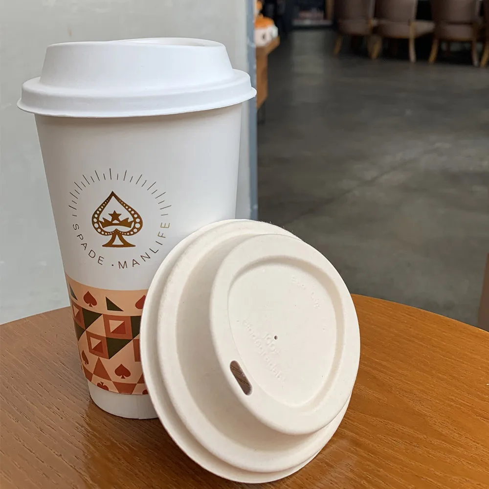 Free Sample Sugarcane Bagass  Pulp Disposable Biodegradable Coffee Cup Lid Custom Manufacturers