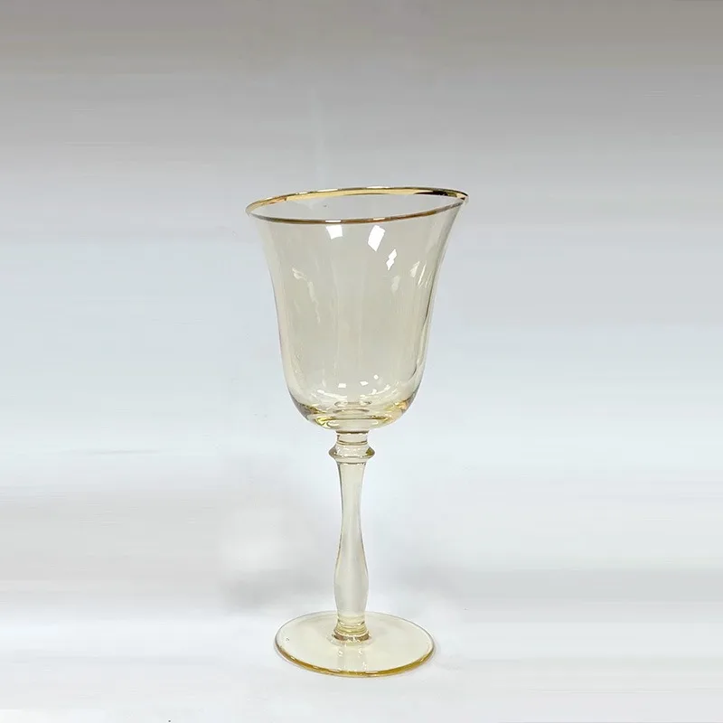 Crystal Ribbed Champagne Glass With Gold Rim Wholesale Luxury Custom Round Hammer Shape Flute Tulip Vintage For Restaurant Bar