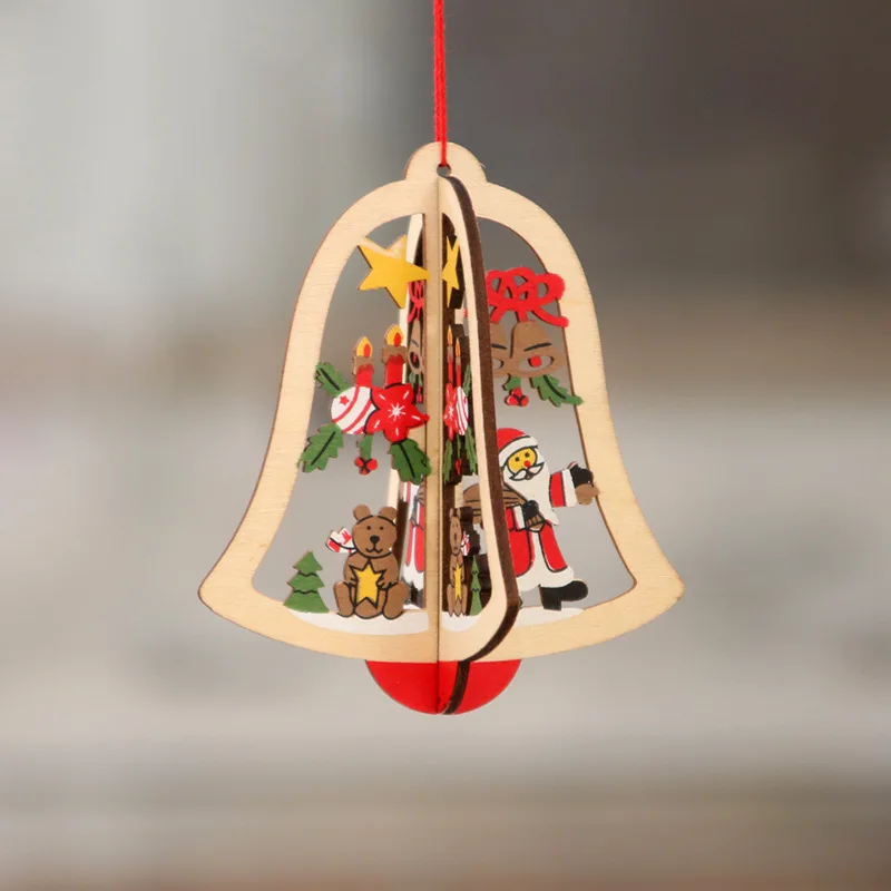 Hot Selling Wooden Christmas Tree Decoration Hollow Out Christmas Pendant Wooden Ornaments