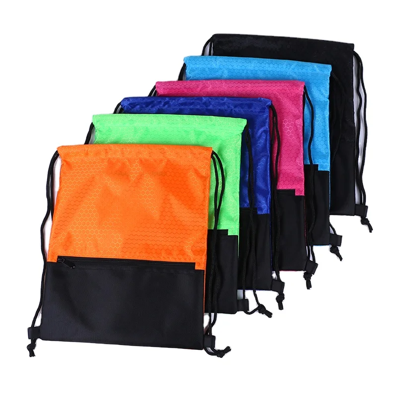 Custom Logo Drawstring Printed Polyester Gym Bags Training Gym Polyester Waterproof Drawstring Bag with Zipper