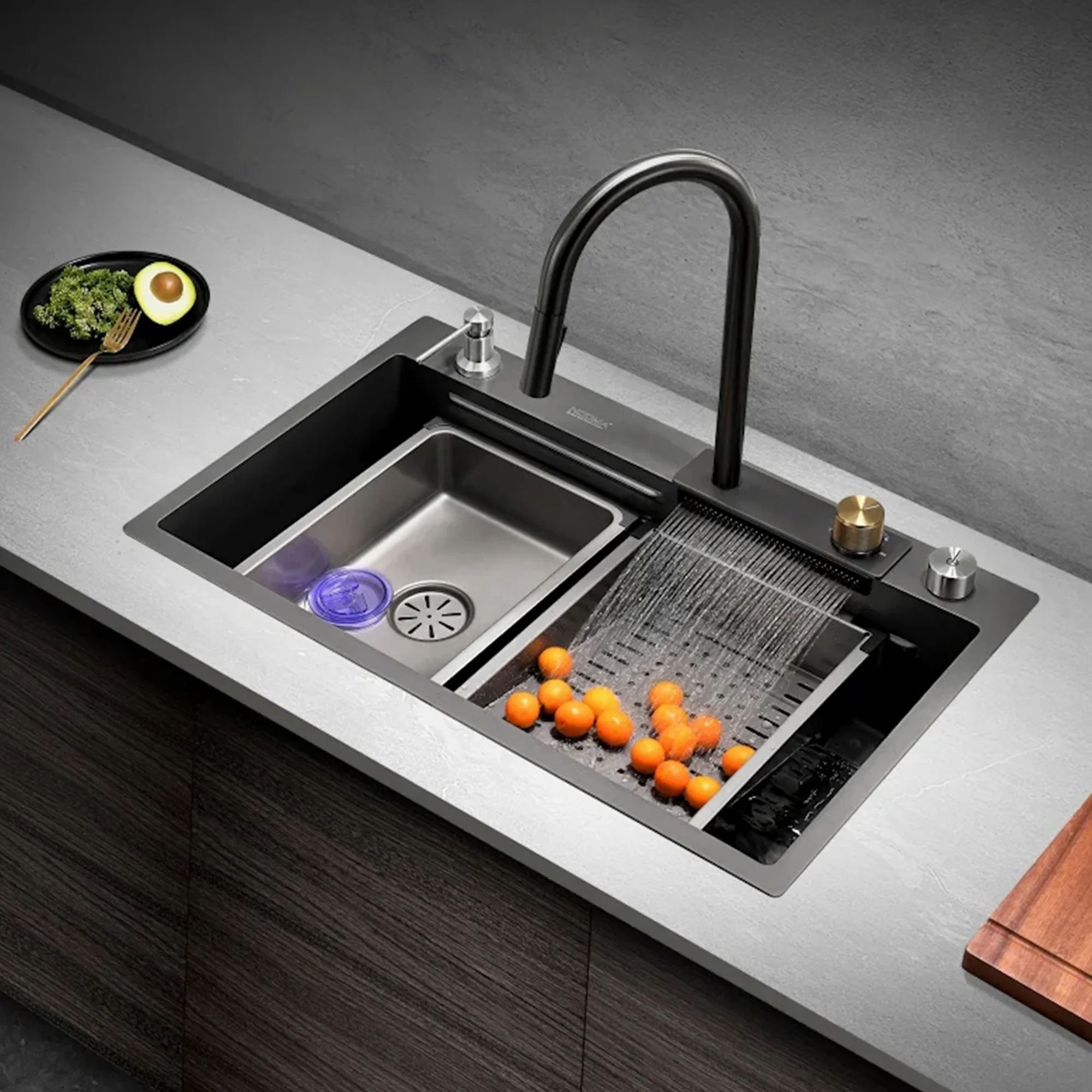 Factory Wholesale High Quality Modern Design Silver Sus304 Kitchen Multifunctional Sink Faucet Set Brushed Single Bowl Sink