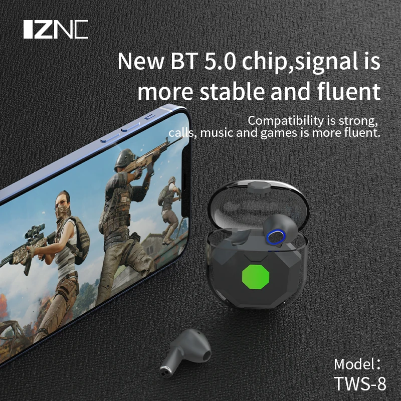 Best Mini sport tws gaming earphones wireless transparent headphones wireless with led display