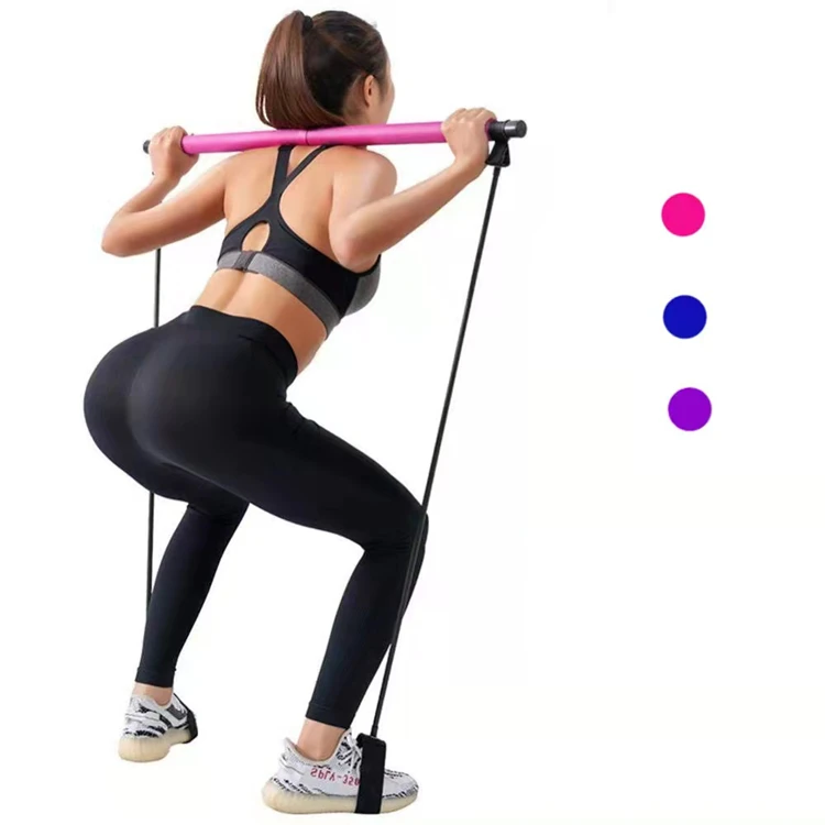 Custom logo adjustable size stick pull pilates bar fitness barra de pilates with resistance band pilates stick lower price