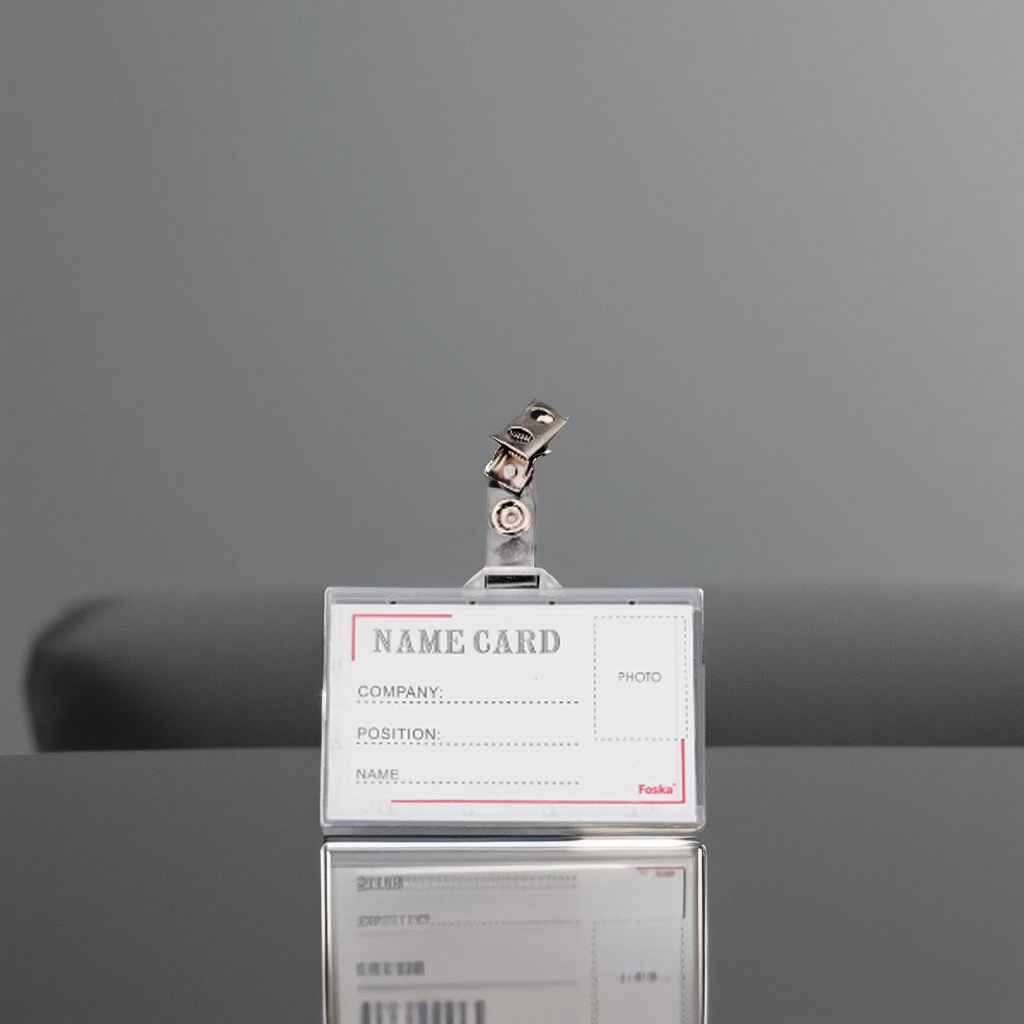 Foska Popular Clear Hard Plastic Id Badge holder PP Transparent Name Tag Badge Holder with metal Clips